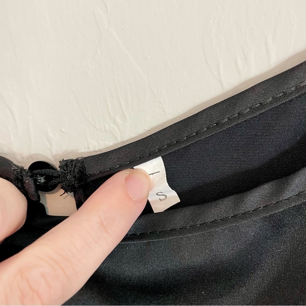Black Satin Open Back Blouse - Small - Picture 3 of 4